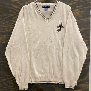 Vintage 90s Pinnacle Golf Sweater Men’s XL Made in USA V-Neck Cotton Knit Cream